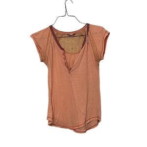 Unionbay Juniors' Orange V-Neck Henley Top Size L Short Sleeve